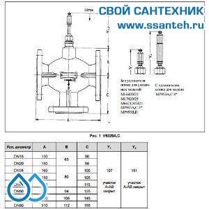 10231 Honeywell, V5329C1059 Клапан трехходовой линейный смесительный фланцевый, PN6, DN40, Kvs 25.0, 20мм, 2…170 °C